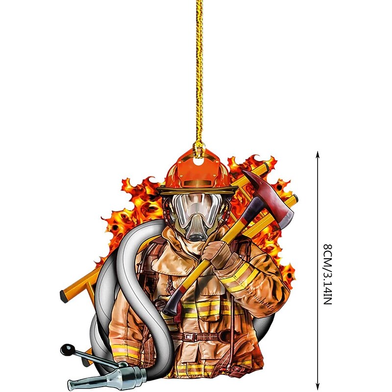 Christmas Tree Decoration Car Home Decoration, Personalized Firefighter 2D Acrylic Hanging Pendant2