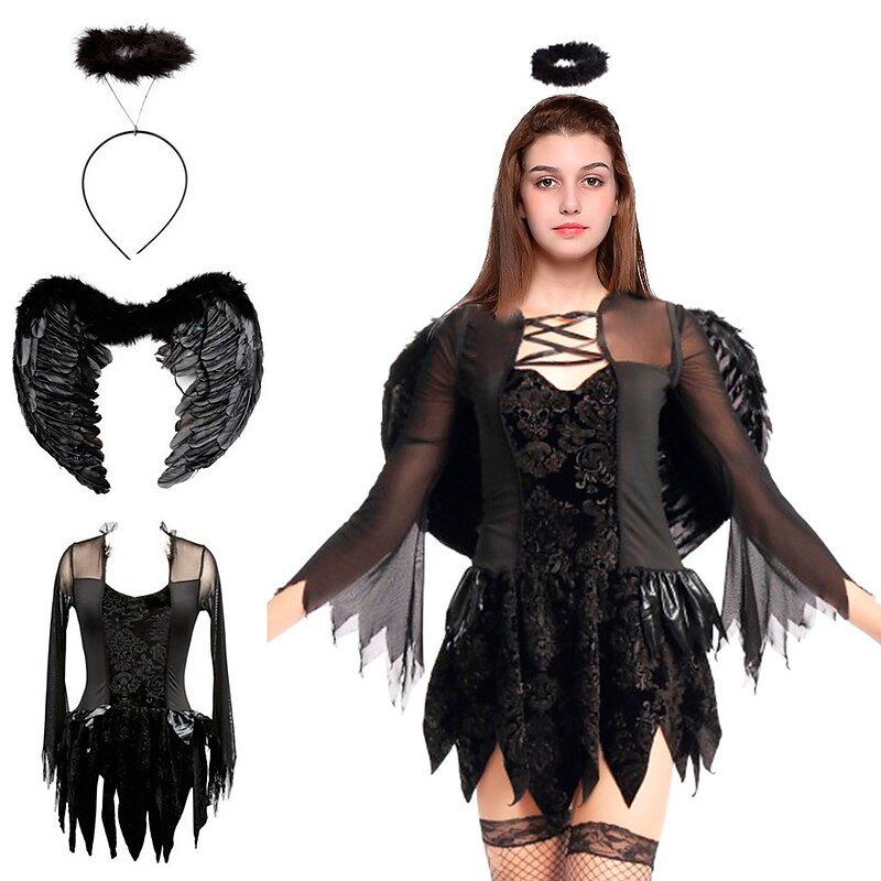 Bride Fallen Angel Ghost Bride Halloween Cosplay Costume Outfits Angels of Death Cosplay Vacation Dress Sexy Fashion Double Layered Teen Adults' Women's Female Carnival Masquerade Day of the Dead3