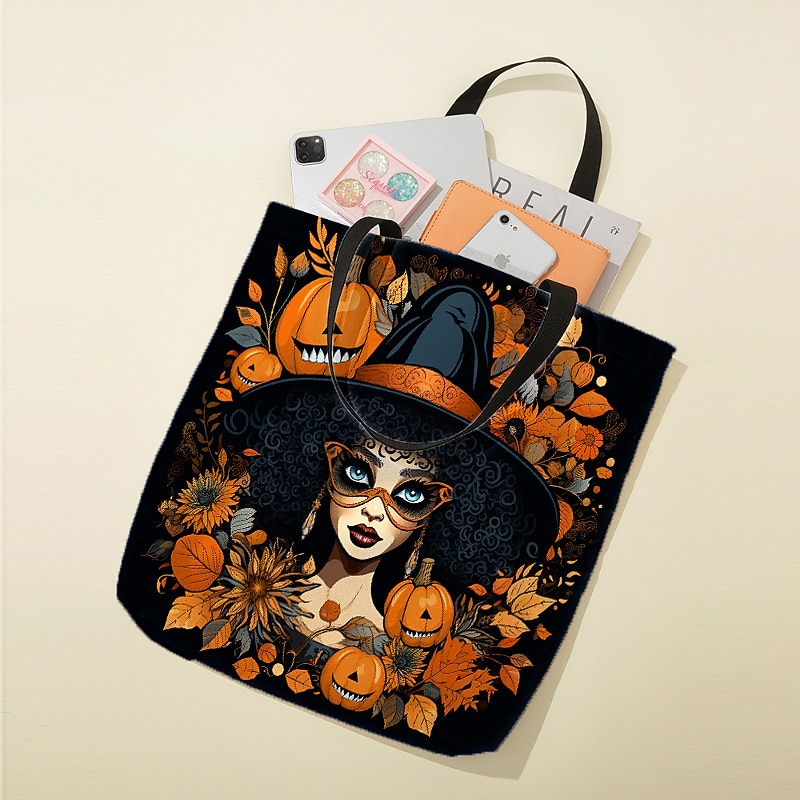 Large Capacity Halloween Tote Bags - Reusable Shopping Bags with Unique Pumpkin, Witch, and Day of the Dead Designs3