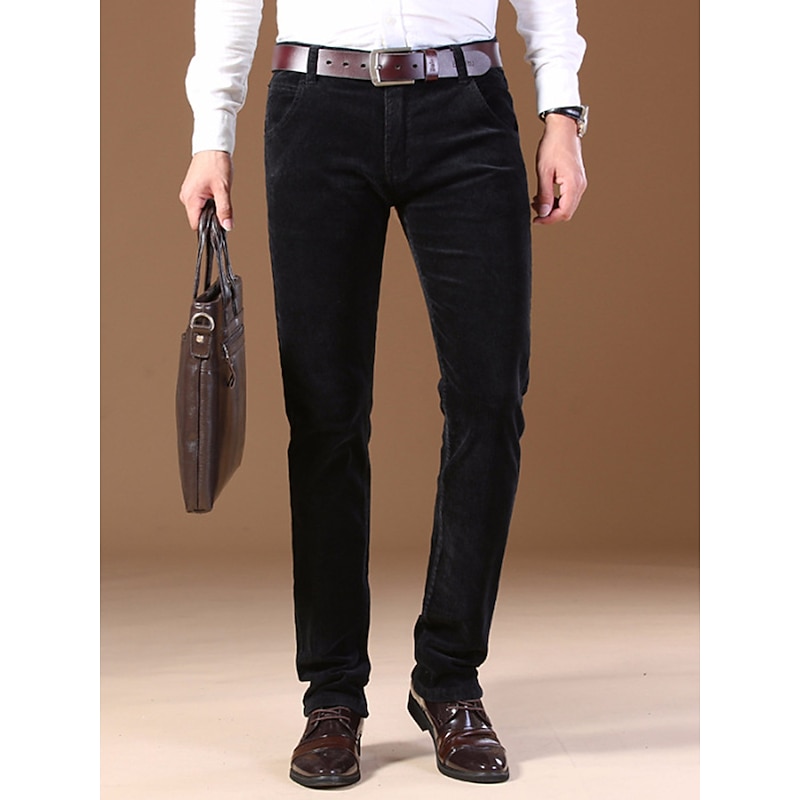 Men's Dress Pants Corduroy Pants Winter Pants Trousers Suit Pants Pocket Plain Comfort Breathable Outdoor Daily Going out Fashion Casual Dark Khaki Black3