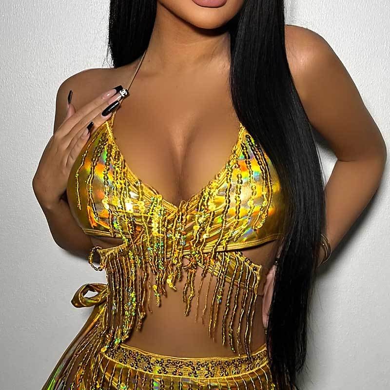 Belly Dance Dance Costumes Top Tassel Pure Color Splicing Women's Halloween Sleeveless High Polyester