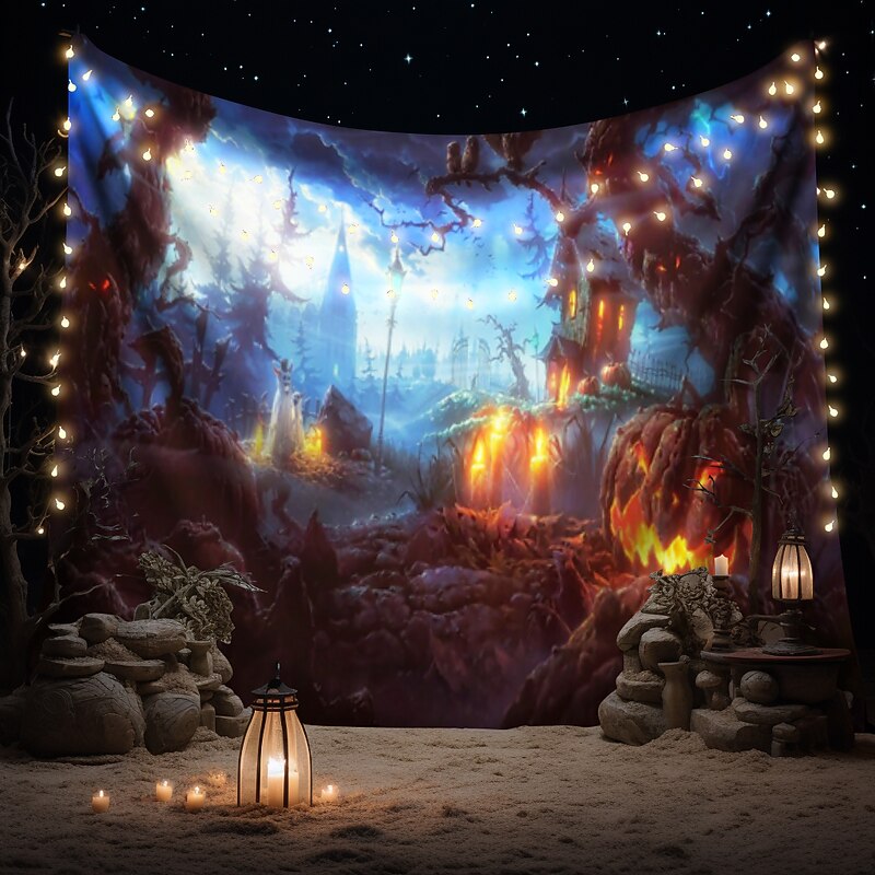 Halloween Decorations Tapestry Jack O Lantern Pumpkin Decor Wall Art Large Hanging Tapestry Mural Decor Photograph Backdrop Blanket Curtain Home Bedroom Living Room2