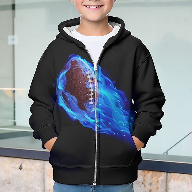 Boys 3D Graphic Fire Hoodie Coat Outerwear Long Sleeve 3D Print Fall Winter Fashion Streetwear Cool Polyester Kids 3-12 Years Outdoor Casual Daily Regular Fit