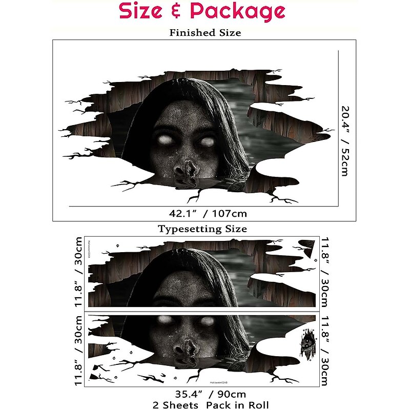 3D Halloween Floor Wall Decals, Removable Ghost Halloween Wall Stickers Decorations, Scary Halloween Decals for Walls Decor Decorations for Bedroom, Halloween Window Clings for Glass Windows2