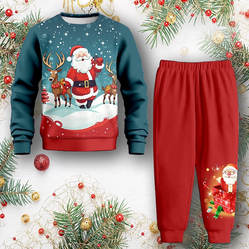 Boys 3D Santa Claus Sweatshirt & Sweatpants Set Set Long Sleeve 3D Printing Fall Winter Active Fashion Cool Polyester Kids 3-12 Years Crew Neck Outdoor Street Vacation Regular Fit2