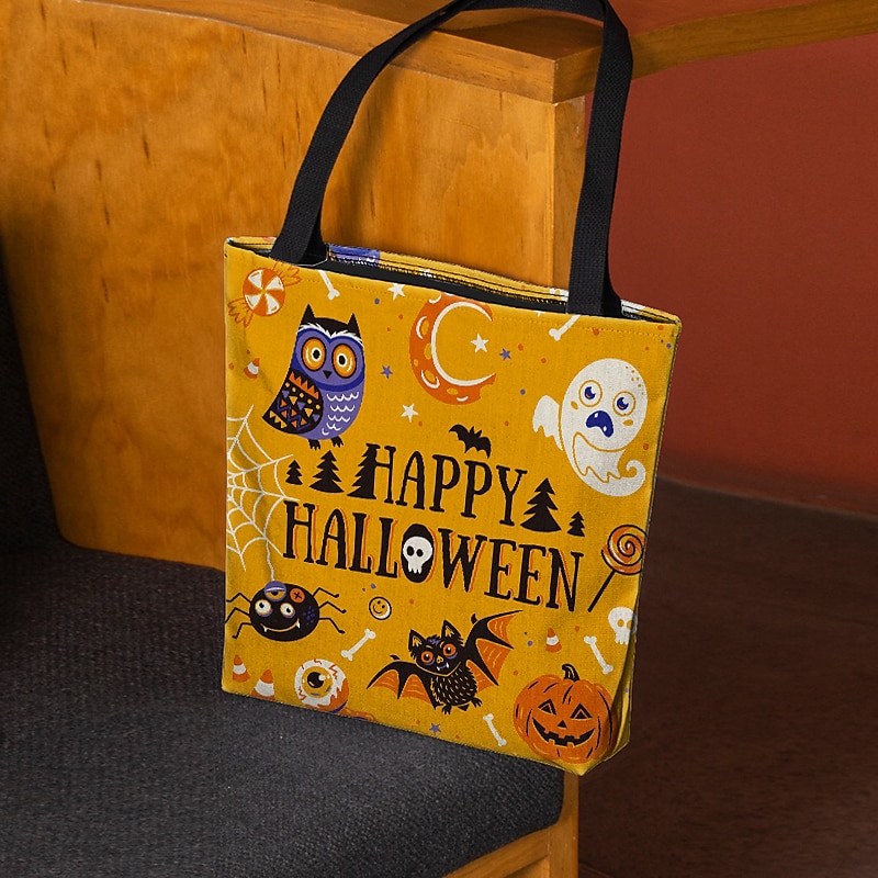 Large Capacity Halloween Tote Bags - Reusable Shopping Bags with Unique Pumpkin, Witch, and Day of the Dead Designs2