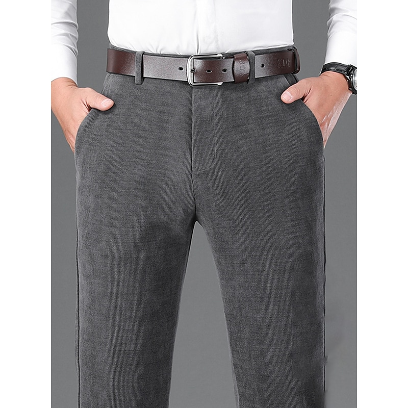 Men's Dress Pants Corduroy Pants Winter Pants Trousers Suit Pants Pocket Plain Comfort Breathable Outdoor Daily Going out Fashion Casual Black Khaki2
