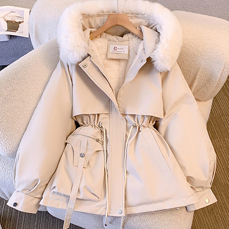 Women's Winter Coat Puffer Jacket Hoodie Jacket Windproof Warm Pocket with Pockets Fur Collar Fashion Street Style Solid Color Vacation Street Daily Wear Going out Zipper Regular Hoodie Regular Fit3