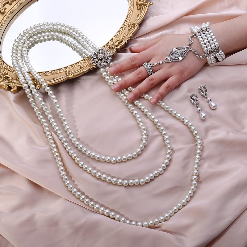 Vintage 1920s The Great Gatsby Accessories Set Charleston Wedding Guest Fancy Dress Women's Masquerade Wedding Reception Bachelorette Party Festival Adults' Bracelet Earrings Necklace All Seasons4