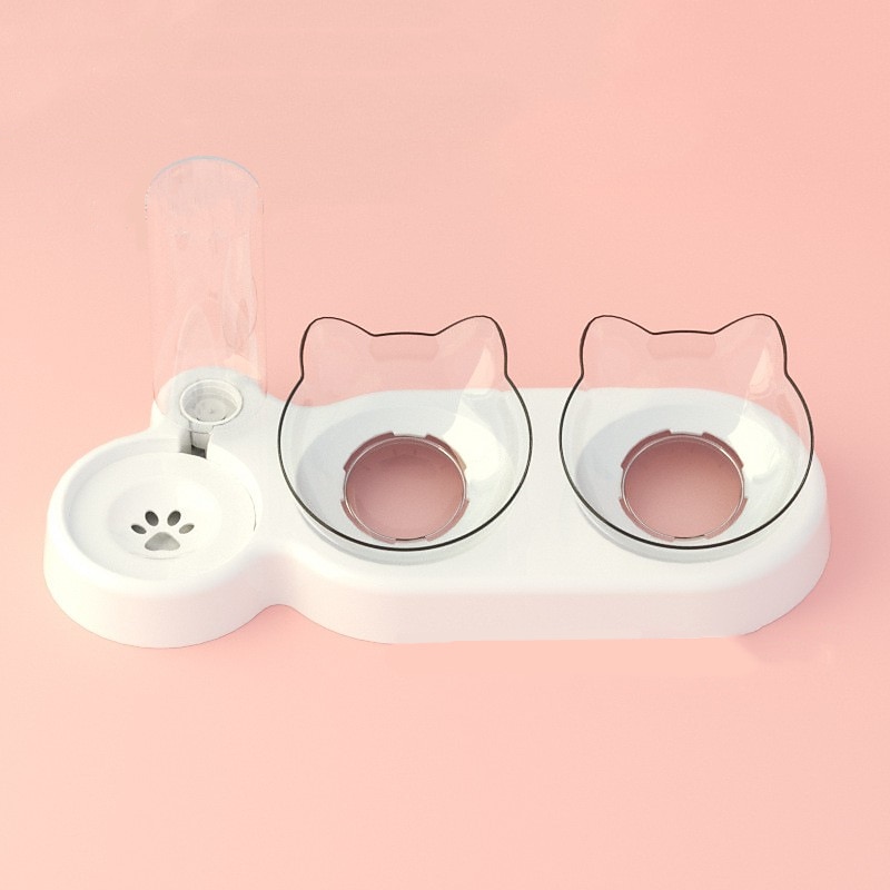 Pet Cat Bowl Automatic Feeder 3-in-1 Dog Cat Food Bowl With Water Fountain Double Bowl Drinking Raised Stand Dish Bowls For Cats4