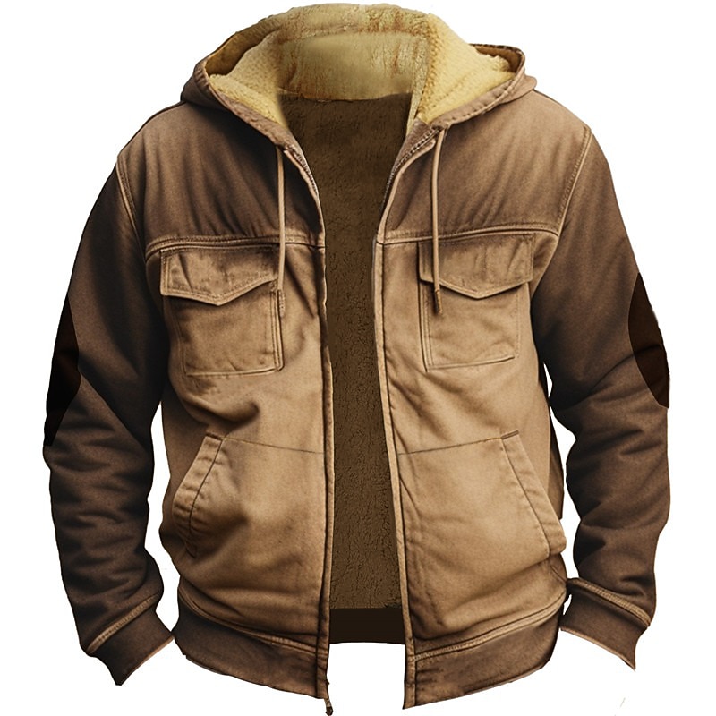 Men's Full Zip Hoodie Hoodie Jacket Zip Up Hoodie Light Khaki. Blue Dark Green Khaki Hooded Plain Zip Up Sports & Outdoor Daily Holiday Polyester Streetwear Cool Casual Fall & Winter Clothing Apparel3