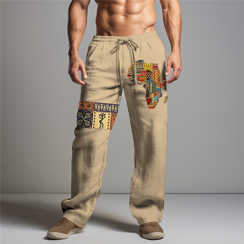 Men's Tribal Bandana Print Linen Pants Pants Trousers Baggy Pants Medium Waist Vintage Outdoor Daily Wear Streetwear 3D Print Fall & Winter Black Blue Green