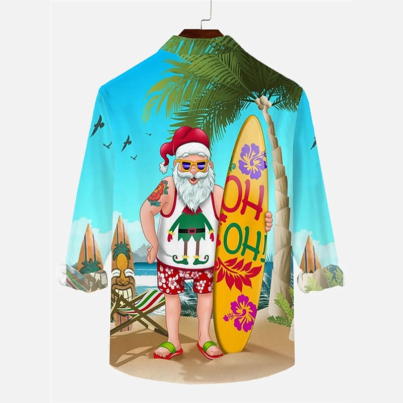 Christmas Men's Santa Claus Printed Shirts Shirts Santa Claus Elk Casual Outdoor Street Fall & Winter Turndown Long Sleeve Black Red Burgundy S M L3