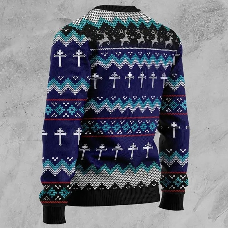 Ugly Christmas Sweater Men's Sweaters Elk Jesus Christ Knitted Pullover Jumper Knitwear New Years Eve Sweater Daily Wear Vacation Long Sleeve Crew Necks Yellow Red Blue Fall & Winter M L XLs2