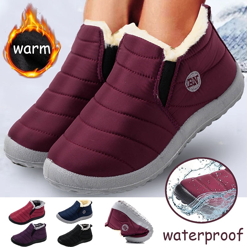 Men's Women's Waterproof Winter Ankle Boots - Warm Fur Lined Slip-On Shoes for Outdoor Activities