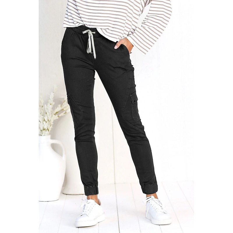 Women's Cargo Pants Skinny Pants Trousers Fashion Streetwear Full Length Mid Waist Plain Multiple Pockets Elastic Drawstring Design Comfort Breathability Soft Micro-elastic Vacation Street Daily