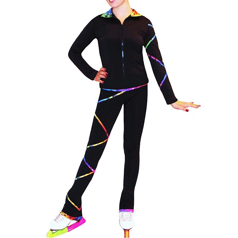 Figure Skating Jacket with Pants Women's Girls' Ice Skating Outfits Black Stretchy Training Competition Skating Wear Thermal Warm Classic Long Sleeve Ice Skating Figure Skating