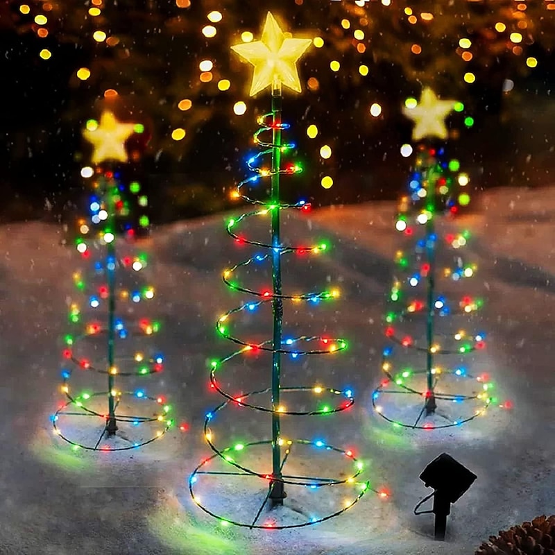 Christmas Solar Lawn Lights Outdoor IP65 Waterproof LED Christmas Tree Garden Lights Xmas Courtyard Garden Yard Walkway Outdoor Decoration