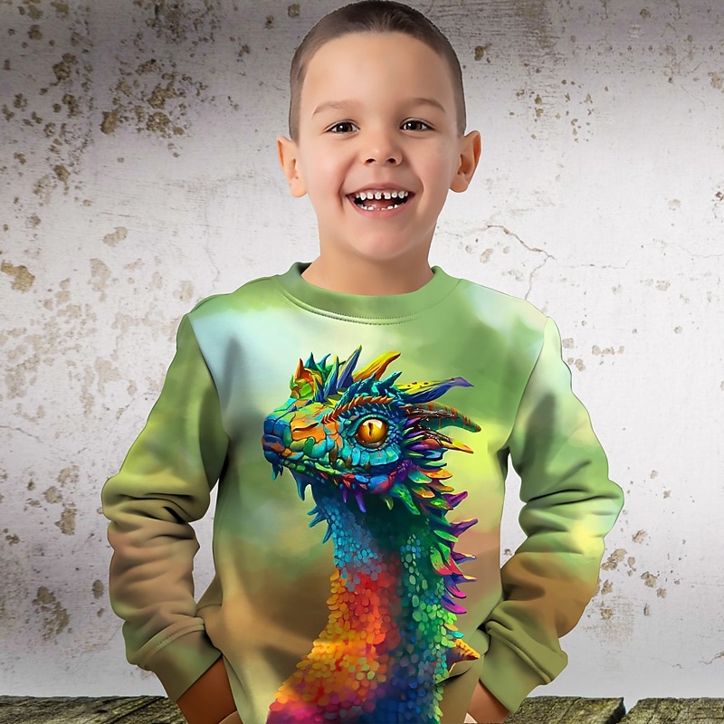 Boys 3D Graphic Animal Dinosaur Sweatshirt Long Sleeve 3D Print Summer Fall Fashion Streetwear Cool Kids 3-12 Years 4-12 Years Outdoor Casual Daily Regular Fit3
