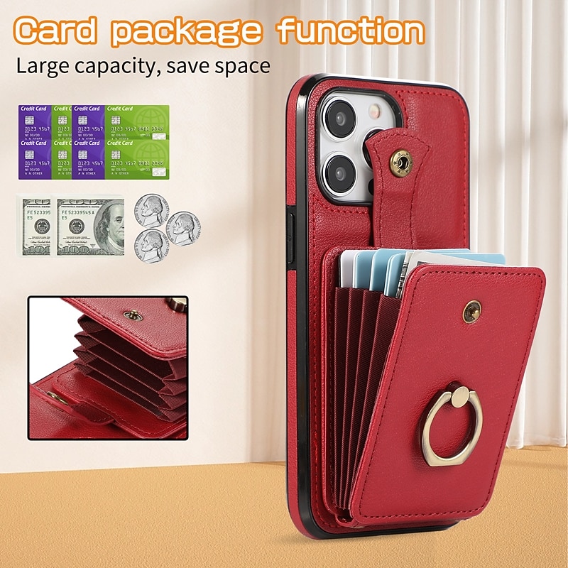 Phone Case For iPhone 17 Pro Max 17 Air 16 15 14 Pro Max Plus 13 12 Pro Max Mini Back Cover Wallet Case Ring Holder with Lanyard Card Slot Retro TPU Metal PU Leather2
