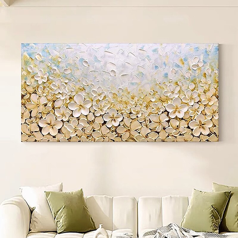 Hand Painted Gold Blooming Flower Oil Painting On Canvas Handmade Floral Acrylic Painting Custom texture tree Painting Wall Art Abstract art Home Decoration Decor Rolled Canvas3