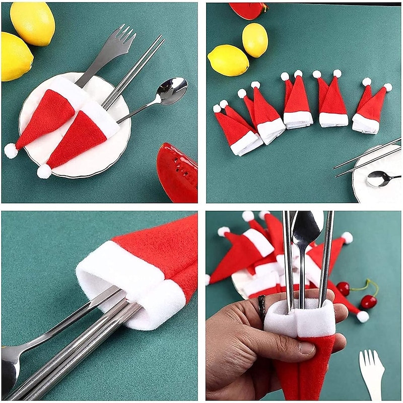 10pcs Christmas Tableware Decoration Knife and Fork Covers Wine Bottle Caps Kitchen Tools Accessories  10 pcs2
