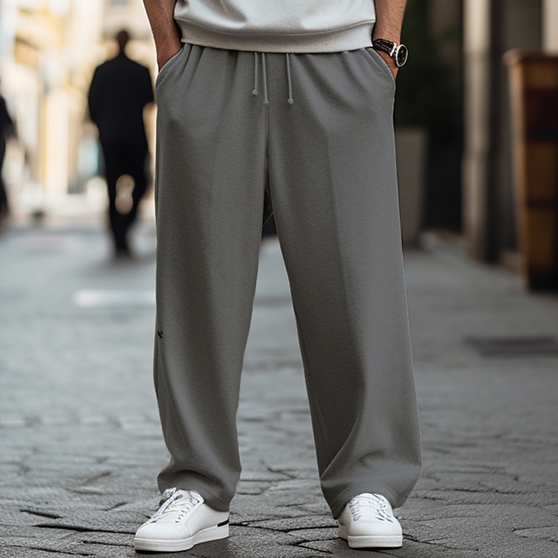 Men's Sweatpants Joggers Wide Leg Sweatpants Trousers Pocket Drawstring Elastic Waist Plain Comfort Breathable Outdoor Daily Going out Fashion Casual Black Grey