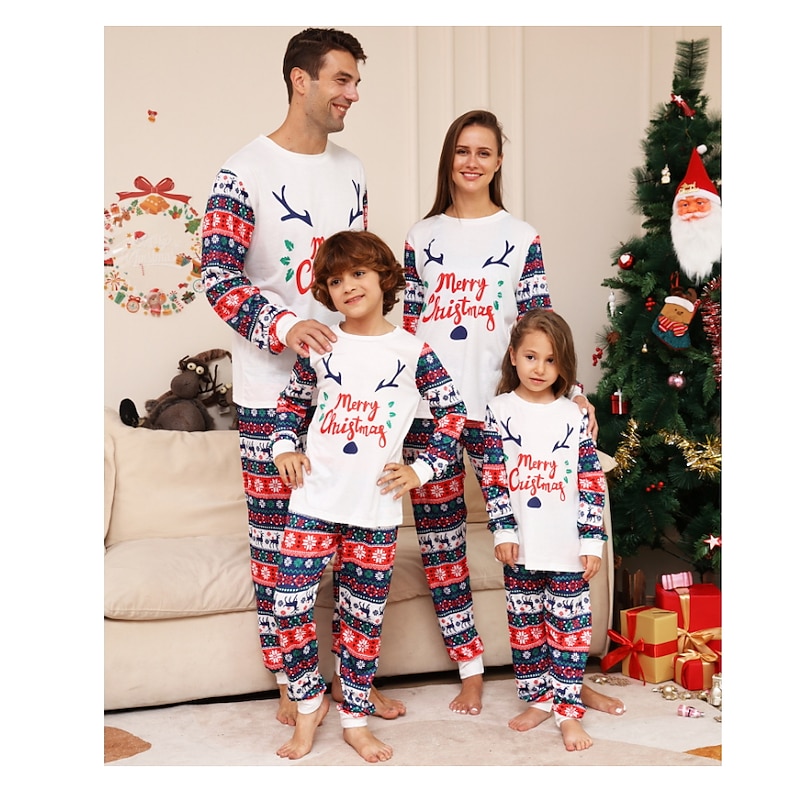 Family Christmas Christmas Family Pajamas Pajamas Cute Christmas Pajamas Letter School Red Long Sleeve Mommy And Me Outfits Active Matching Outfits2