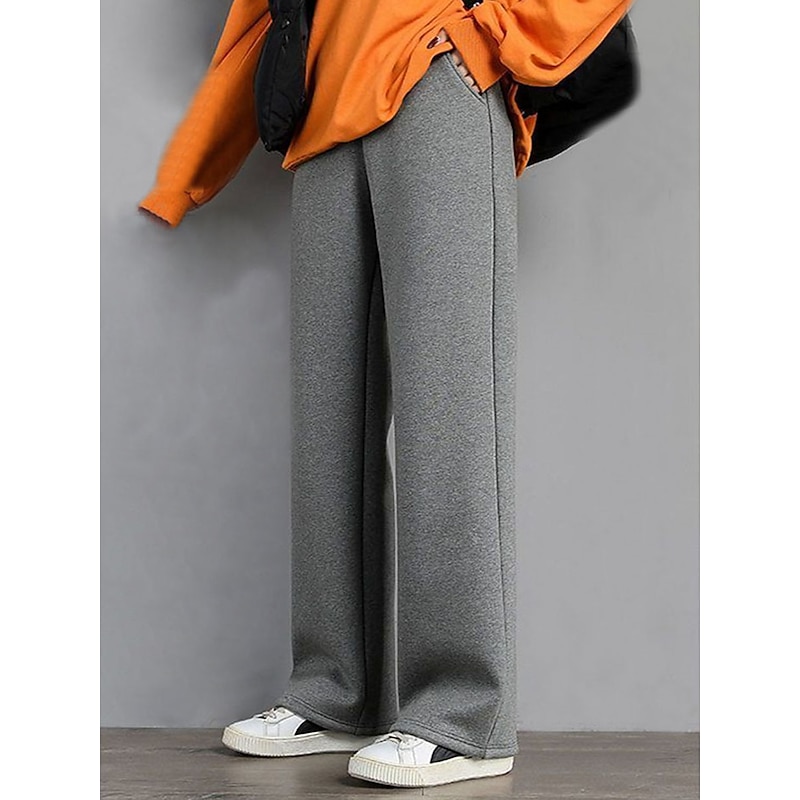 Women's Sweatpants Fleece Pants Pants Trousers Fashion Streetwear Full Length High Waist Solid Color Pocket Elastic Waist Thermal Warm Comfort Breathability Micro-elastic Vacation Street Daily Black2