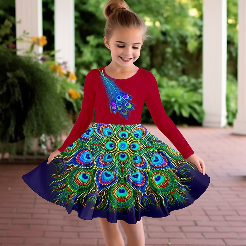 Girls' 3D Animal Dress Long Sleeve 3D Print Fall Winter Sports & Outdoor Daily Holiday Cute Casual Beautiful Kids 3-12 Years Casual Dress A Line Dress Above Knee Polyester Regular Fit2
