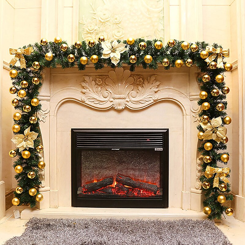 8.8 ft./2.7m Artificial Christmas Garland Staircase Decoration Green Rattan with Flower Decorations  for Home Stairs Fireplace Front Porch Door Display Indoor Outdoor Christmas Decor4