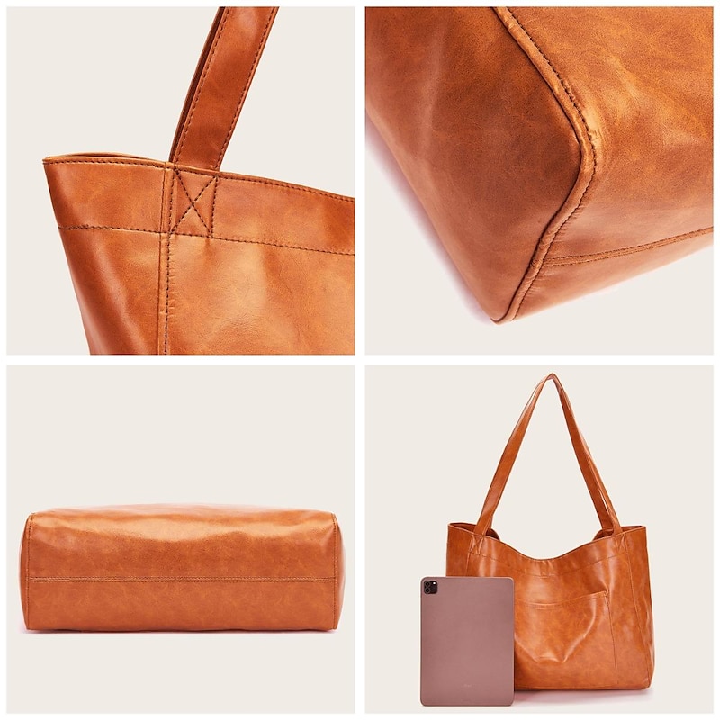 Women's Large Capacity Tote PU Leather Daily Holiday Large Capacity Waterproof Durable Solid Color Black White Yellow4