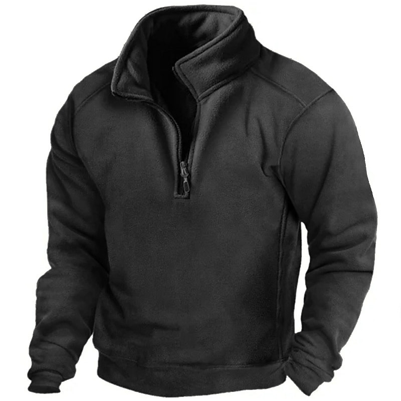 Men's Zip Sweatshirt Polar Fleece Tactical Black Army Green Brown Gray Half Zip Plain Sports & Outdoor Daily Holiday Streetwear Basic Casual Spring &  Fall Clothing Apparel Hoodies Sweatshirts  Long2
