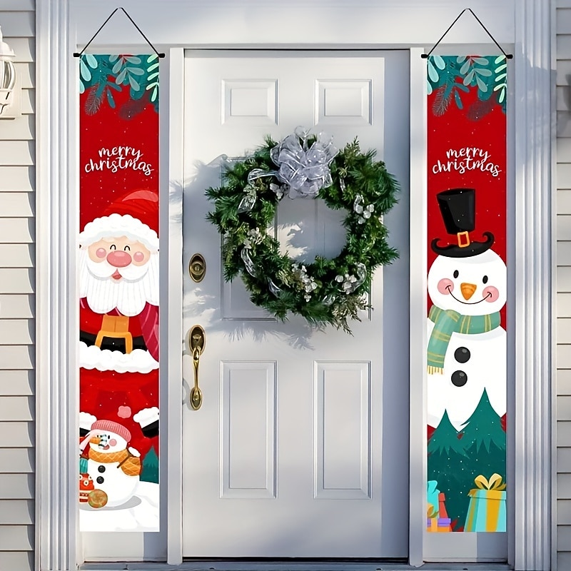1set Banners Garland Decor Outdoor Party Supplies Outdoor Flag Xmas Decorations Merry Christmas Banner Christmas Bunting Porch Sign Decorative Couplet Christmas Couplet Cloth