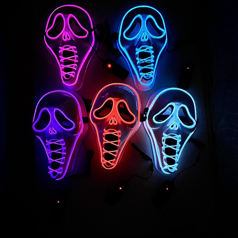 Halloween Mask LED Light Up Mask Luminous Horror Scream Mask Halloween Costume for Men Women Boys Girls