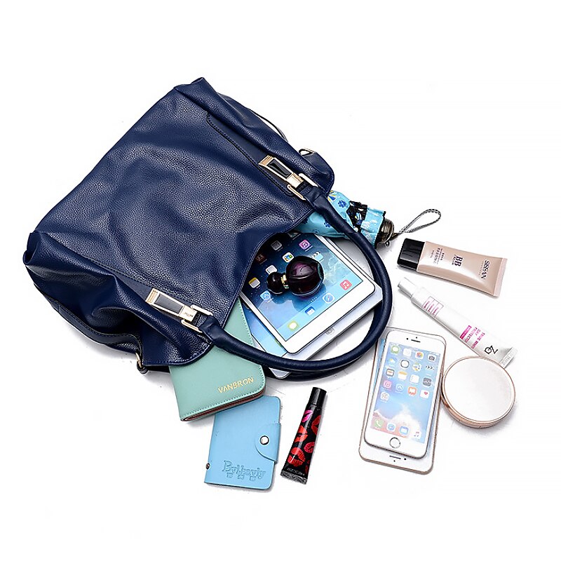 Women's Black Faux Leather Handbag with Top Handles and Shoulder Strap, Elegant Large-Capacity Tote Bag for Work, Travel, and Daily Office Use2