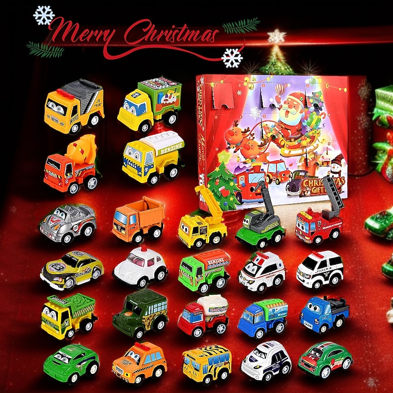 Christmas Advent Calendar 2025, Advent Calendar Children with 24 Days Countdown Pulls Back Cars Toy Christmas Countdown Calendar Blind Box Gift for Kids Boys and Girls