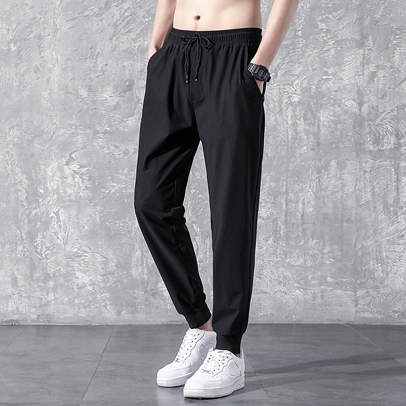 Men's Active Trousers Casual Pants Pocket Drawstring Elastic Waist Solid Color Breathable Outdoor Full Length Casual Daily Streetwear Stylish Casual / Sporty Black Straight Leg Micro-elastic2