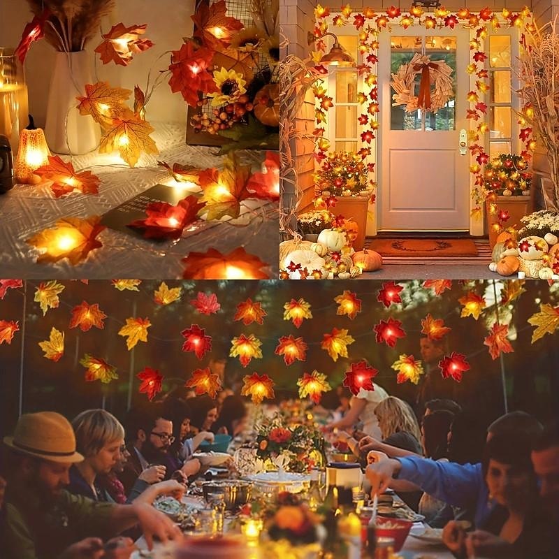 Maple Leaf Lantern String Halloween Fall Thanksgiving Lantern String 6M 40 LEDs 3M 20LEDs 1.5M 10LEDs Battery or USB Powered Indoor and Outdoor Garden Decorative Light String2