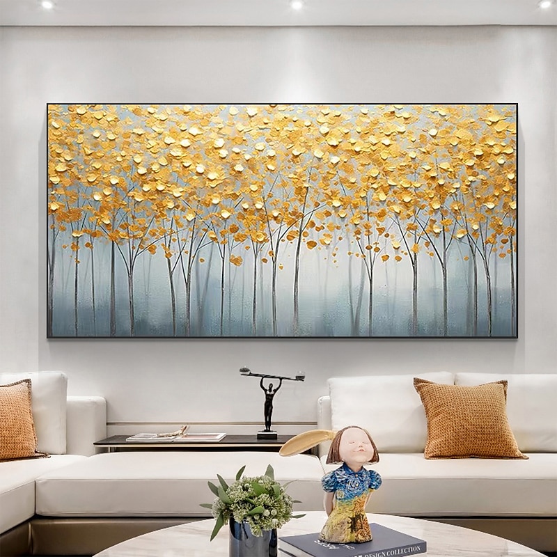 Handmade Oil Painting Canvas Wall Art Decor Original yellow tree texture trees in full for Home Decor With Stretched FrameWithout Inner Frame Painting3