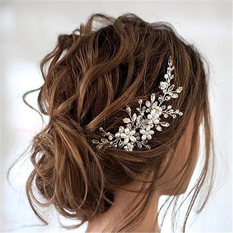 1pcs Bride Wedding Hair Comb Pearl Shiny Rhinestone Flower Hair Piece Rhinestone Bridal Hair Accessories for Women2