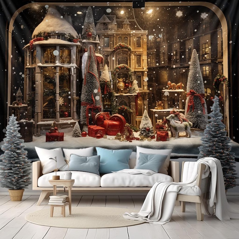 Christmas Decorations Tree Hanging Tapestry Wall Art Xmas Large Tapestry Mural Decor Photograph Backdrop Blanket Curtain Home Bedroom Living Room Decoration3
