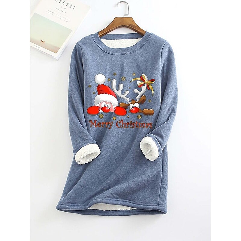 Women's Fleece Lined Pullover Sweatshirt Pajamas Reindeer Warm Fuzzy Long Sleeve Round Neck Crewneck Long Tops Christmas Casual Black Pink Blue Gray Fall & Winter2