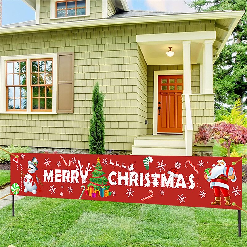 Christmas Banners Festive Atmosphere Decoration Santa Claus Snowman Courtyard Party Flag Hanging Huge Sign Holiday Party Supplies Home Decor For Outdoor Indoor Yard Garden Porch Lawn3