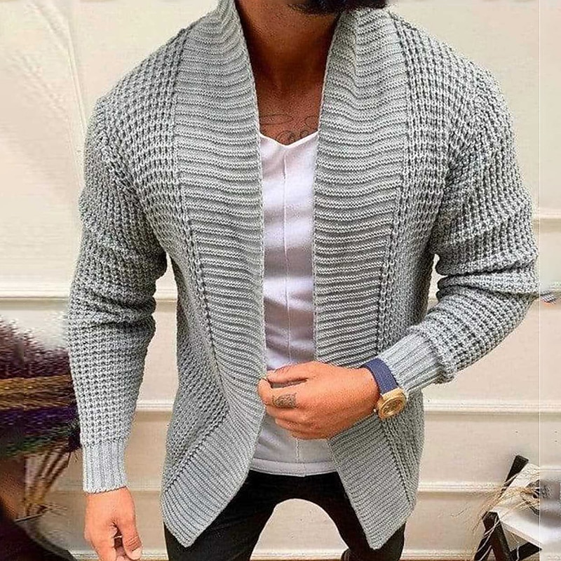 Men's Cardigan Sweater Fall Sweater Ribbed Knit Regular Tops Knitted Plain Open Front Warm Ups Modern Contemporary Daily Wear Going out Clothing Apparel Winter Black Blue M L XL4