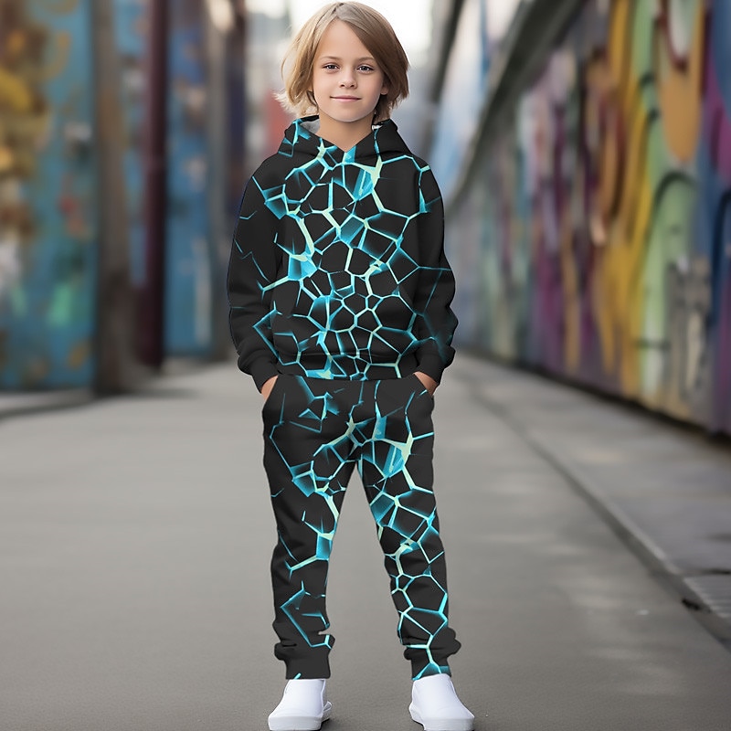 Unisex 3D Color Block Print Gradient Ramp Hoodie & Sweatpants Set Clothing Set Long Sleeve Summer Spring Fall Sports Daily Kids 3-12 Years 4-13 Years Outdoor Sports Loose Fit2