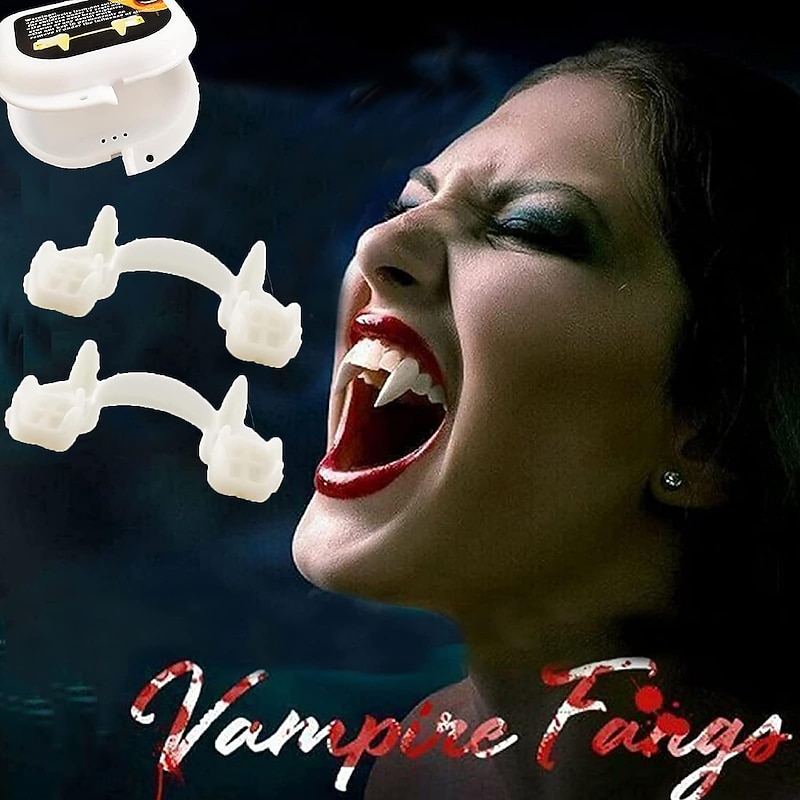 Halloween Retractable Vampire Zombie Teeth: 2 Pack Adults Vampire Fangs Reusable Fake Teeth Braces - Horrifying Dentures for Cosplay Carnival4