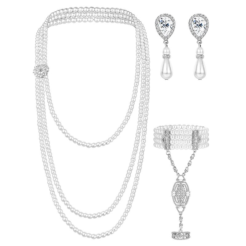 Vintage 1920s The Great Gatsby Accessories Set Charleston Wedding Guest Fancy Dress Women's Masquerade Wedding Reception Bachelorette Party Festival Adults' Bracelet Earrings Necklace All Seasons3