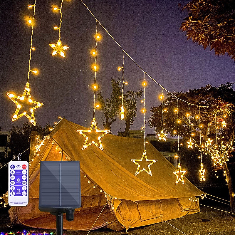 Solar Power Led Star Moon Light with Remote Controller Christmas Holiday Xmas Lighting LED Flexible String Lights For Garland Lawn Yard Camping Colorful Decor Lighting