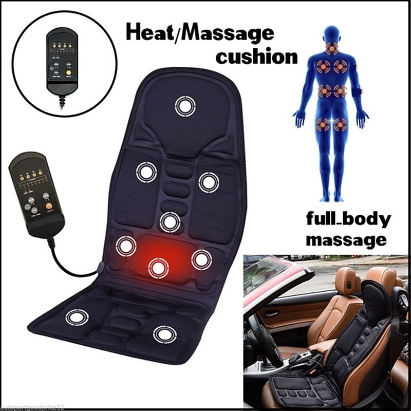 Black Back Massage Chair Car SUV Heat Seat Cushion, Neck Pain Lumbar Support Pad3